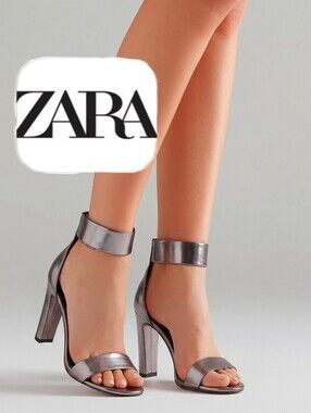 Zara Heels with ankle strap silver 8